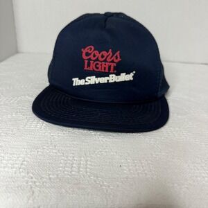 Coors Light The Silver Bullet Navy Blue Mesh Trucker‎ Hat Cap Vintage